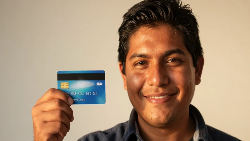 Tarjeta de crédito, retrato mexicano sonriendo, luz dorada