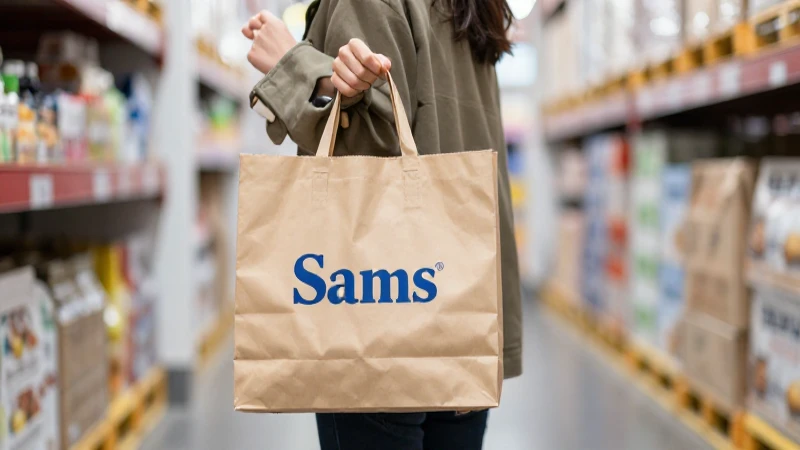 Mujer con bolsa en tienda, luz cálida