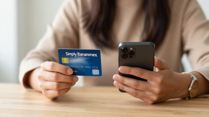 Citibanamex Simplicity: seguridad y comodidad 5 Mujer con tarjeta, móvil, luz cálida y realismo