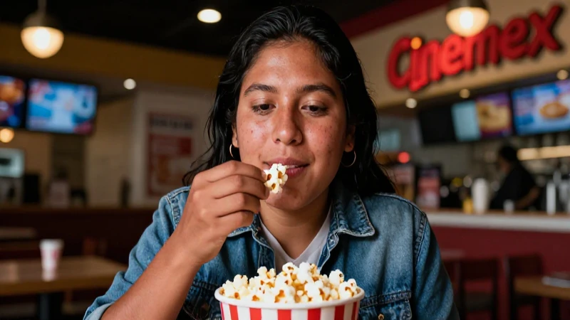 Mexicano mestizo disfruta palomitas en Cinemex