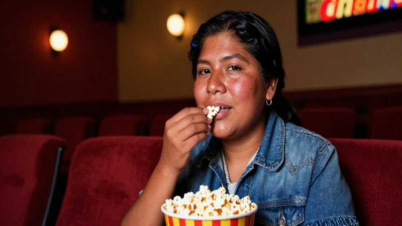 Disfrutan palomitas en Cinemex, cálida luz, tez morena