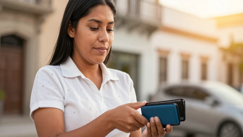 Joven mestiza, radiante al pagar digitalmente