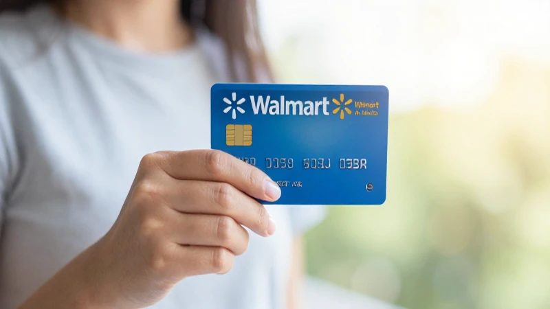 Descripción de Tarjeta de Crédito Walmart en México 5 Mujer con billetera bajo luz brillante