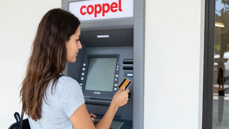 Mujer usa tarjeta en cajero Coppel