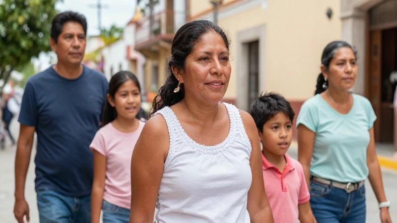 Familia mexicana, viajando con luz cálida