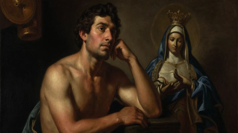 Pintura barroca mexicana con figuras iluminadas