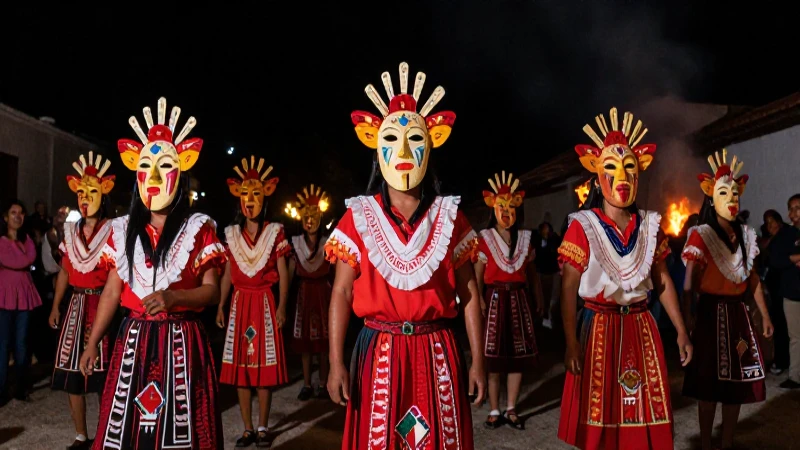 Procesión ritual tecuana con arte popular mexicano