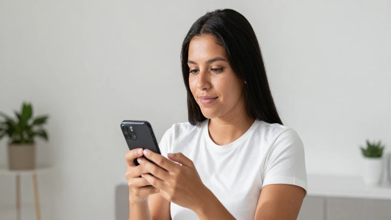 Mujer mexicana sostiene el teléfono en interiores