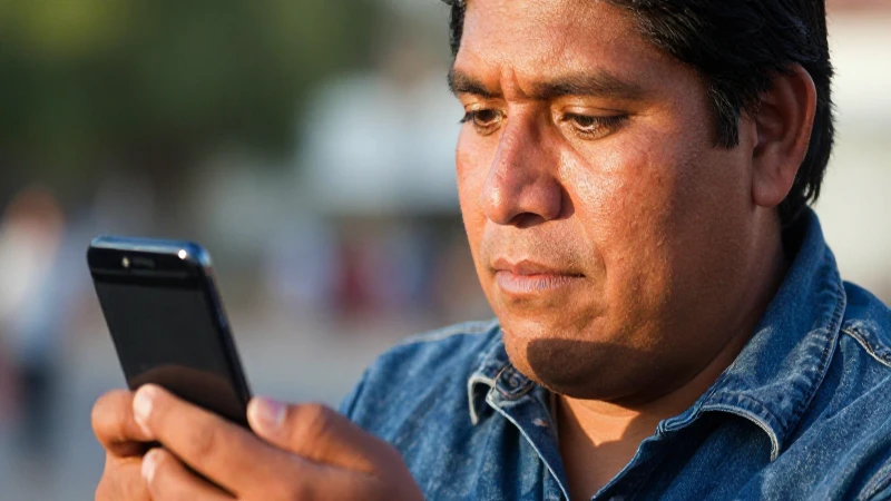 Joven mestiza revisa saldo en su celular