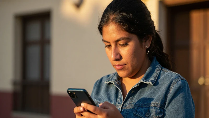 Cómo puedo revisar mi saldo en Telcel en México 3 Joven mexicana, balance en su móvil, cálida luz