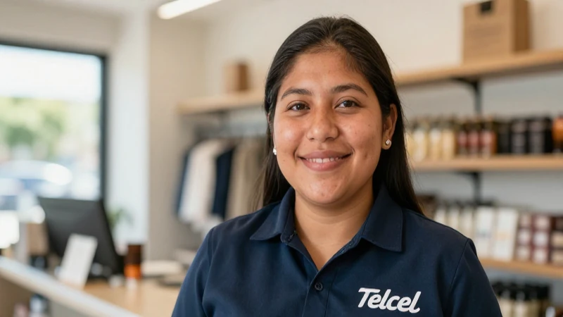 Mexicana, amable, en tienda con luz cálida