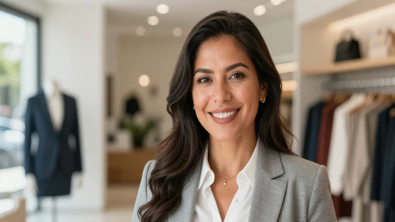 Mujer mexicana sonríe en ambiente comercial