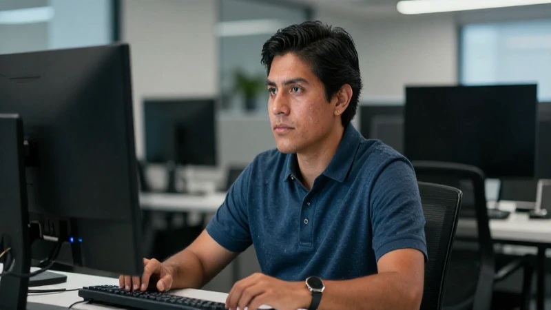 Joven mexicana en oficina con luz cinematográfica