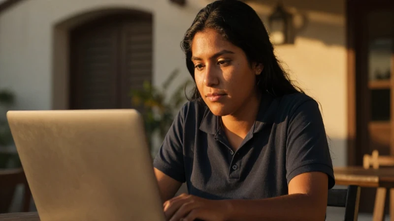 Joven mestizo, luz dorada, portátil