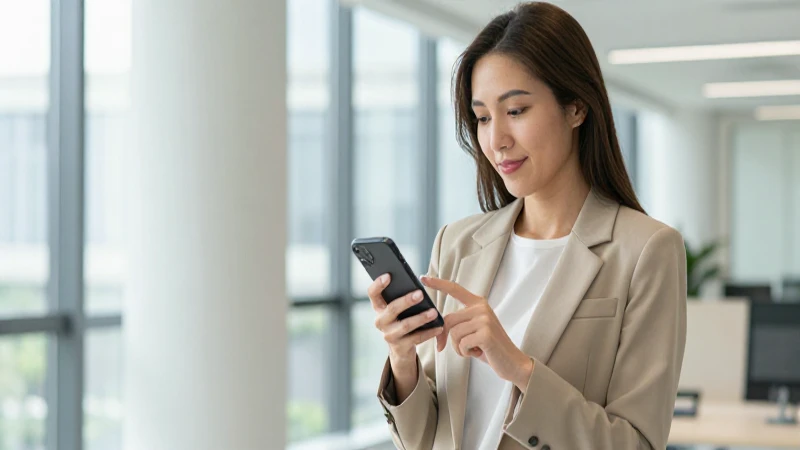 Servicios y atención al cliente en Telmex Chimalhuacán 3 Mujer con smartphone en oficina iluminada