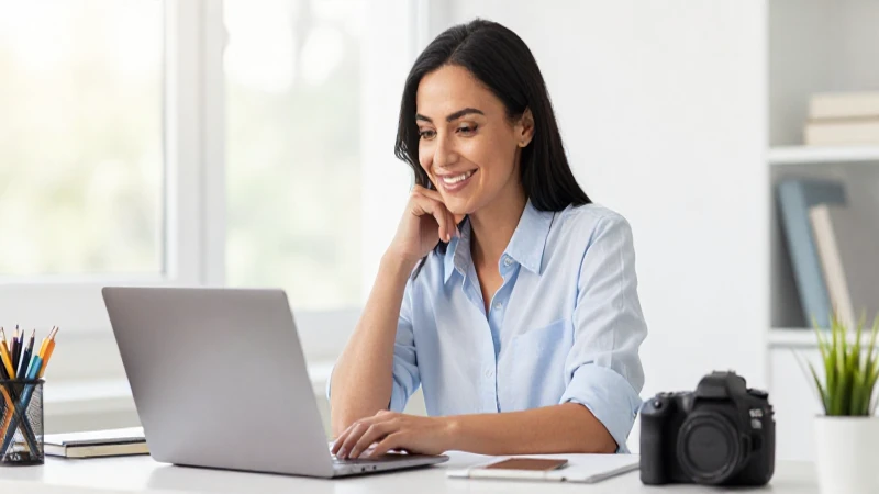 Horarios de Telmex Coatzacoalcos y servicio de Internet 9 Mujer sonríe con laptop a luz natural