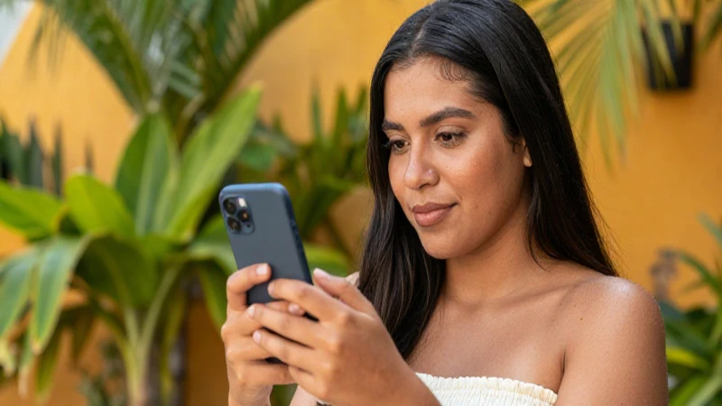 Joven mexicana sonríe bajo luz tropical