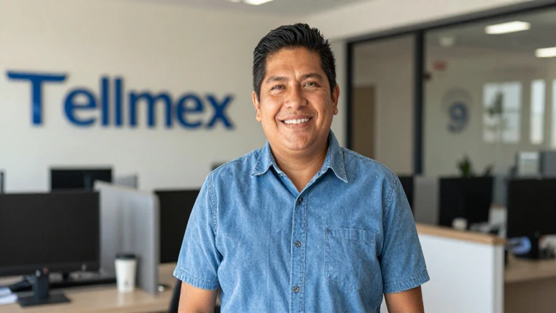 Cliente mexicano sonríe en oficina iluminada