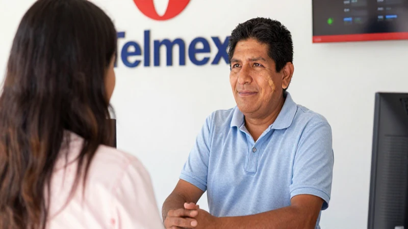 Telmex Guadalupe ofrece servicios en todo México 3 Cliente mexicano sonríe en centro de Telmex