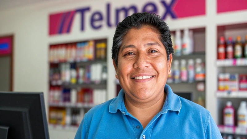 Cliente mestizo sonríe en una tienda Telmex