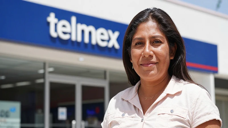 Persona mestiza en tienda Telmex, luz brillante
