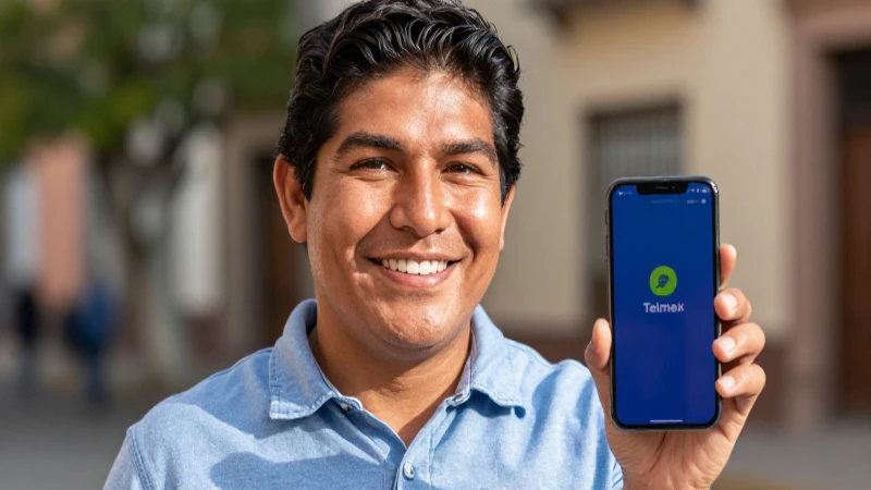 Joven mestiza sonríe usando Telmex al sol