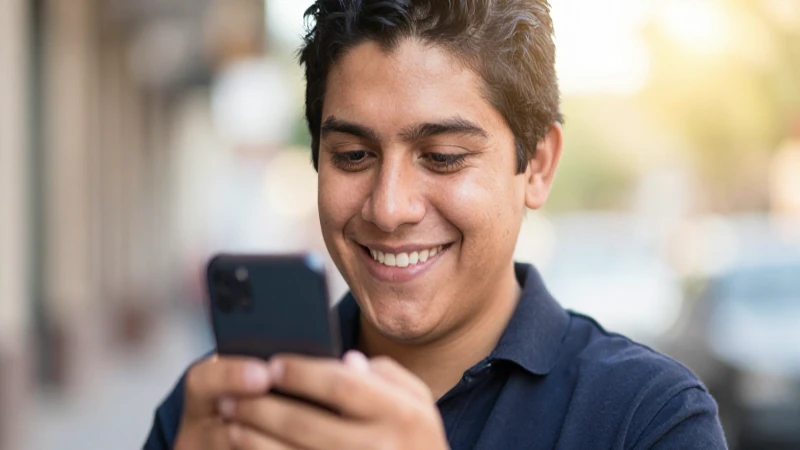Fotografía de usuario mexicano sonriendo con móvil