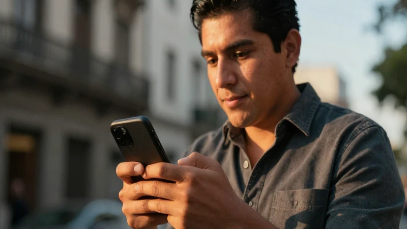 Hombre mexicano usa un teléfono en la ciudad