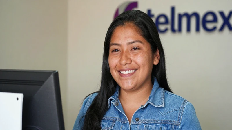 Cliente mestizo sonriente en una sucursal Telmex