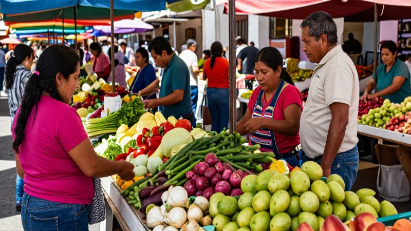 Mercado oaxaqueño vibrante, lleno de vida