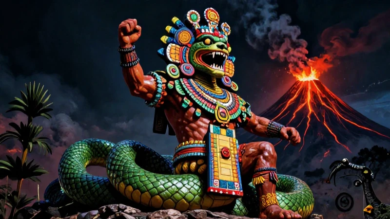 TEPOZTECO: Sorprendente Historia y Altura que Debes Conocer 4 Tepoztécatl lucha contra la serpiente volcánica Mazacuatl