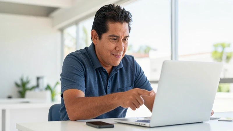 Mujer mestiza usa laptop en ambiente cálido