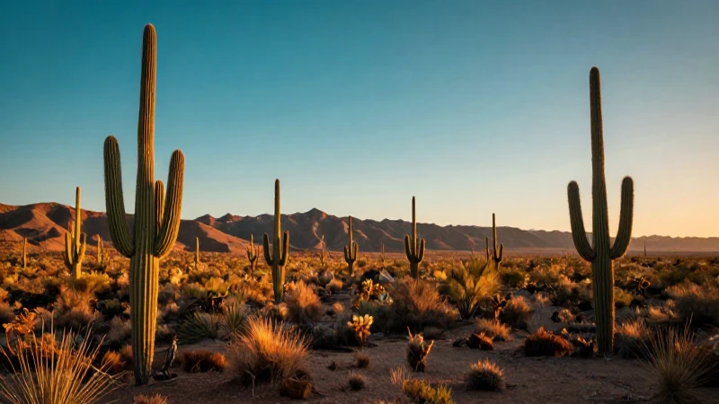 Desierto vibrante al atardecer, visualmente impactante