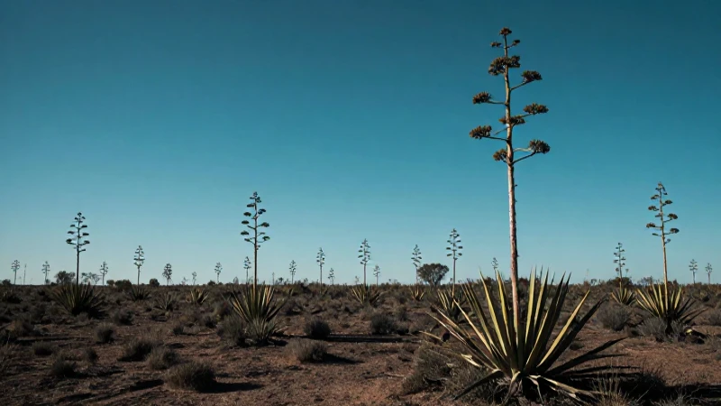 Paisaje desértico, agave y cielo azul vasto