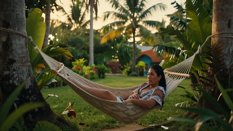 Jardín tropical, relax mexicano en luz dorada