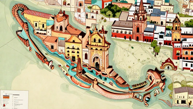 Mapa mexicano colonial con colores cálidos