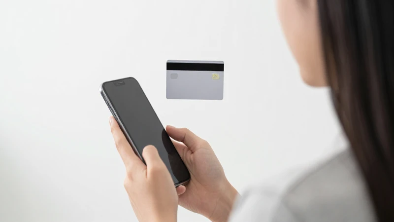 Mujer con smartphone y tarjeta Toka