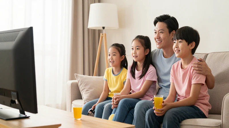 Familia viendo televisión en ambiente cálido
