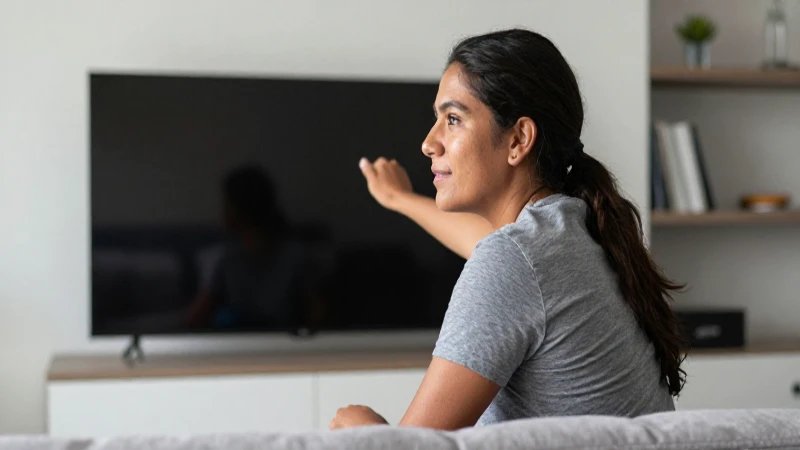 Persona mestiza observa televisión en casa