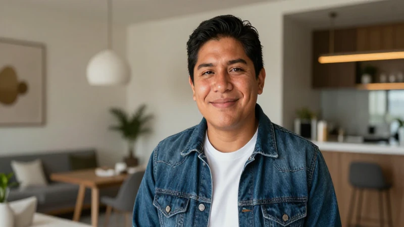 Mexicana, mestiza, sonriente, en un hogar moderno