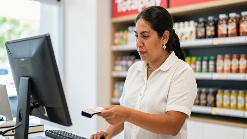 Persona mestiza paga en tienda Totalplay