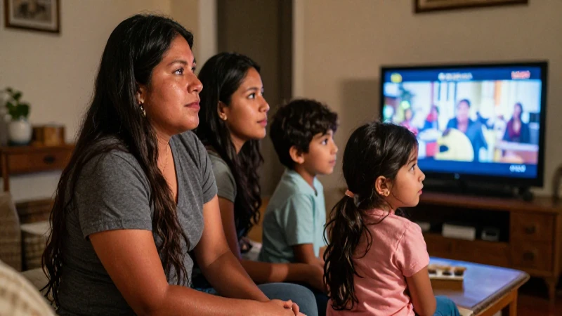 Familia mexicana disfruta TV en casa cálida