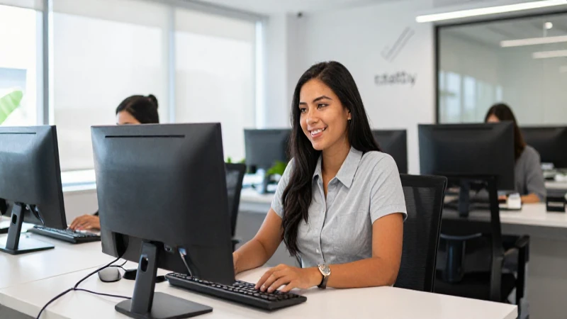Empleado sonriente en oficina Totalplay mexicana