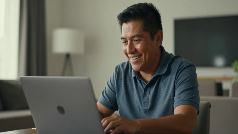 Mexicano sonríe usando una laptop