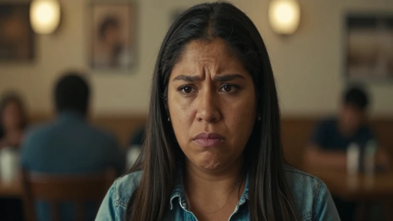 Cliente mestizo frustrado, luz cálida y cinematográfica