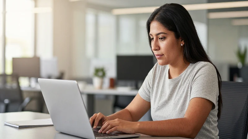 Cuáles son los pasos para conseguir empleo en Google México 3 Mexicana, laptop, oficina moderna, luz cálida