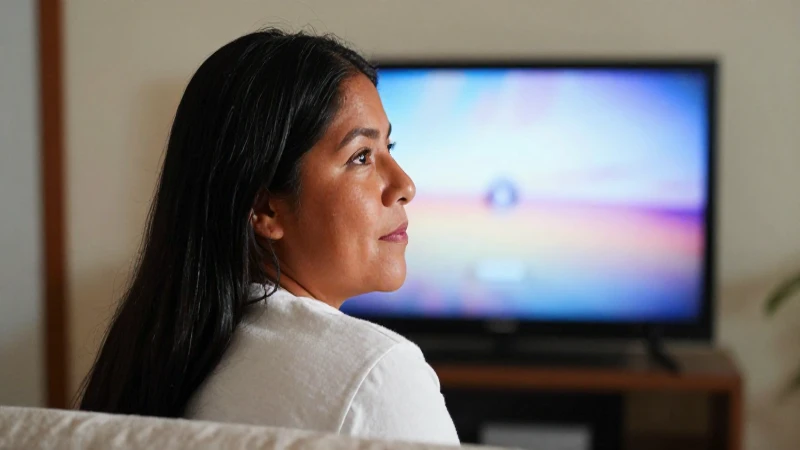 Una persona mestiza observa televisión en la tarde