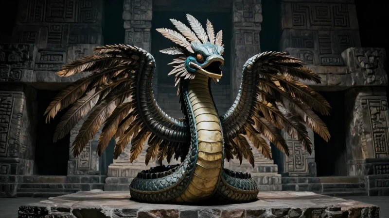 Quetzalcóatl, serpiente emplumada, en ruinas antiguas