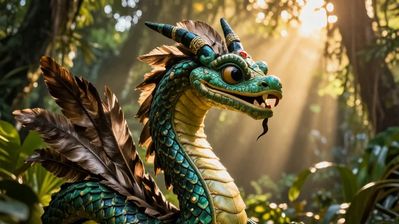Quetzalcóatl, dios serpiente emplumado, luce poderoso
