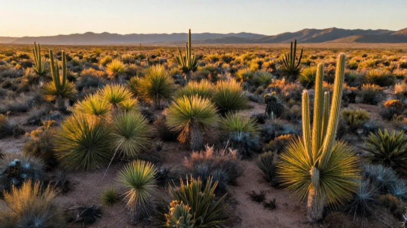 Explora la Flora y Biodiversidad de Aguascalientes 4 Aguascalientes: yucas, cactus en paisaje desértico